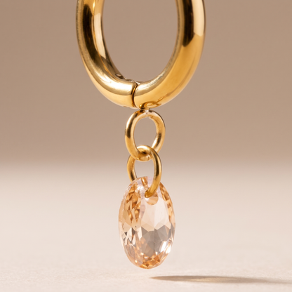 Asea Rosé Stone Drop Hoops — close-up detail