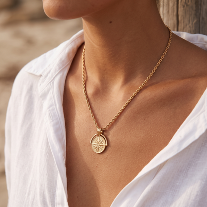 Asea Gold Sun Pendant Necklace — worn by model