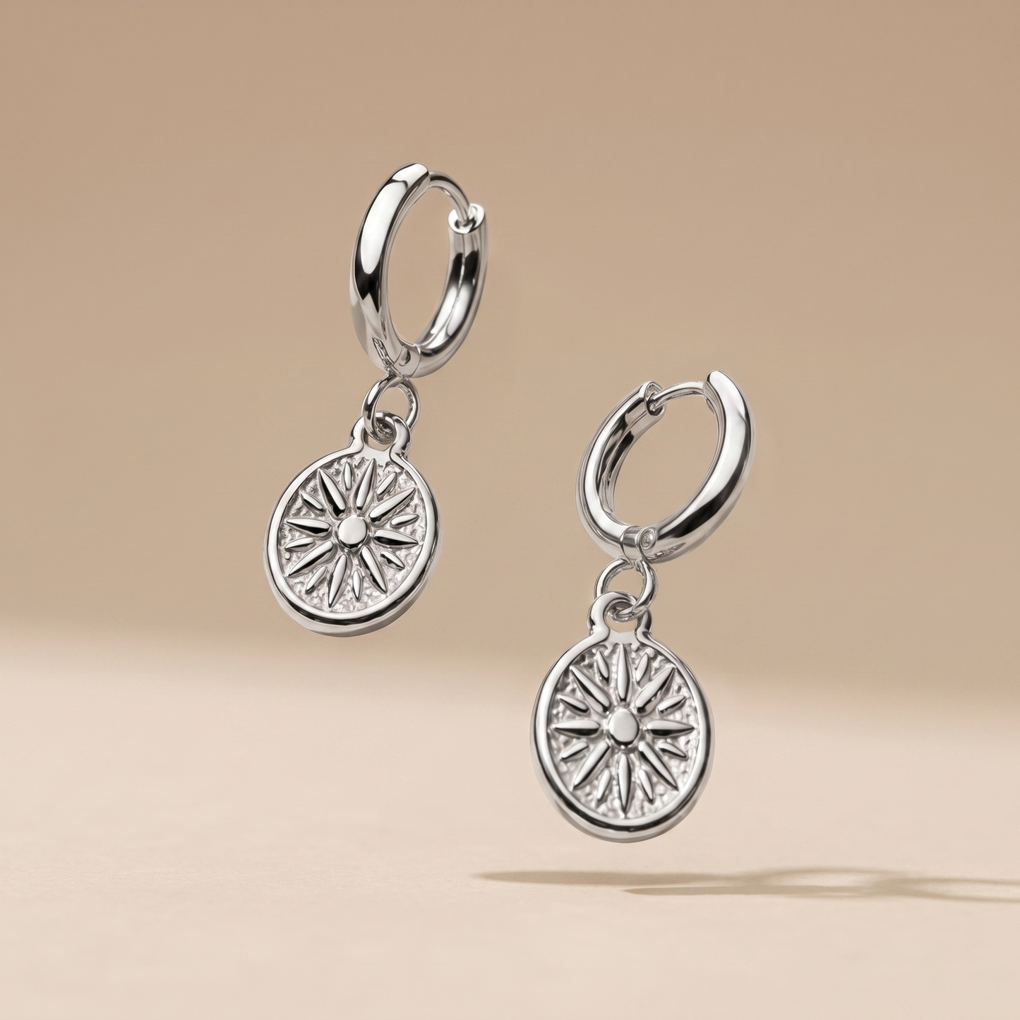 Asea Mini Sun Hoop Earrings — Silver color