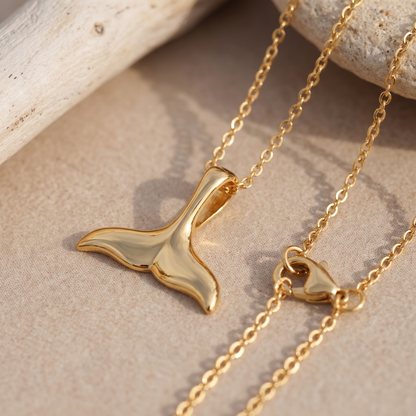 Asea Whale Tail Pendant Necklace — close-up detail