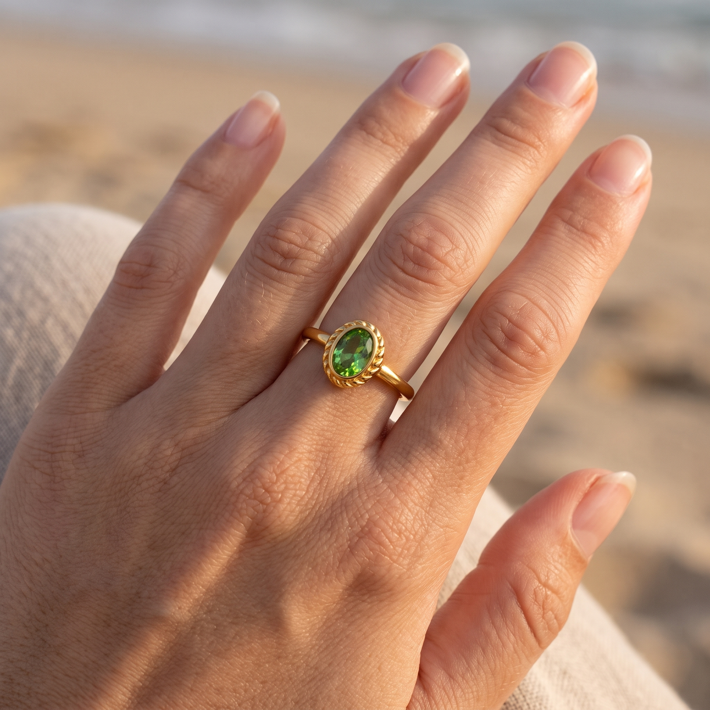 Asea Alba Green Stone Ring — worn by model