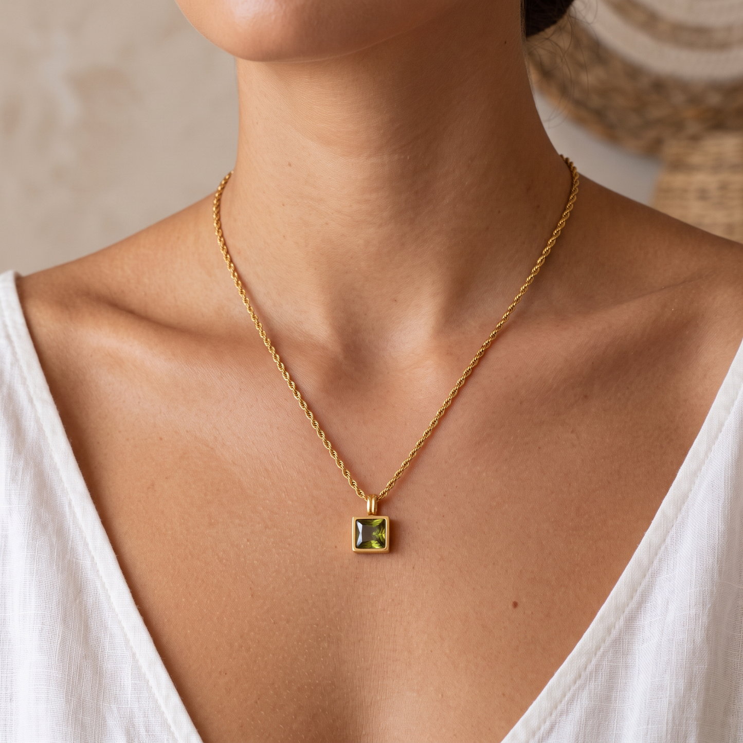 Asea Sage Green Stone Necklace — worn by model