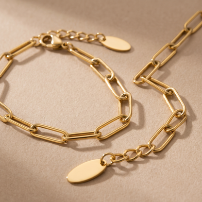 Asea Paperclip Necklace and Bracelet Set — close-up detail