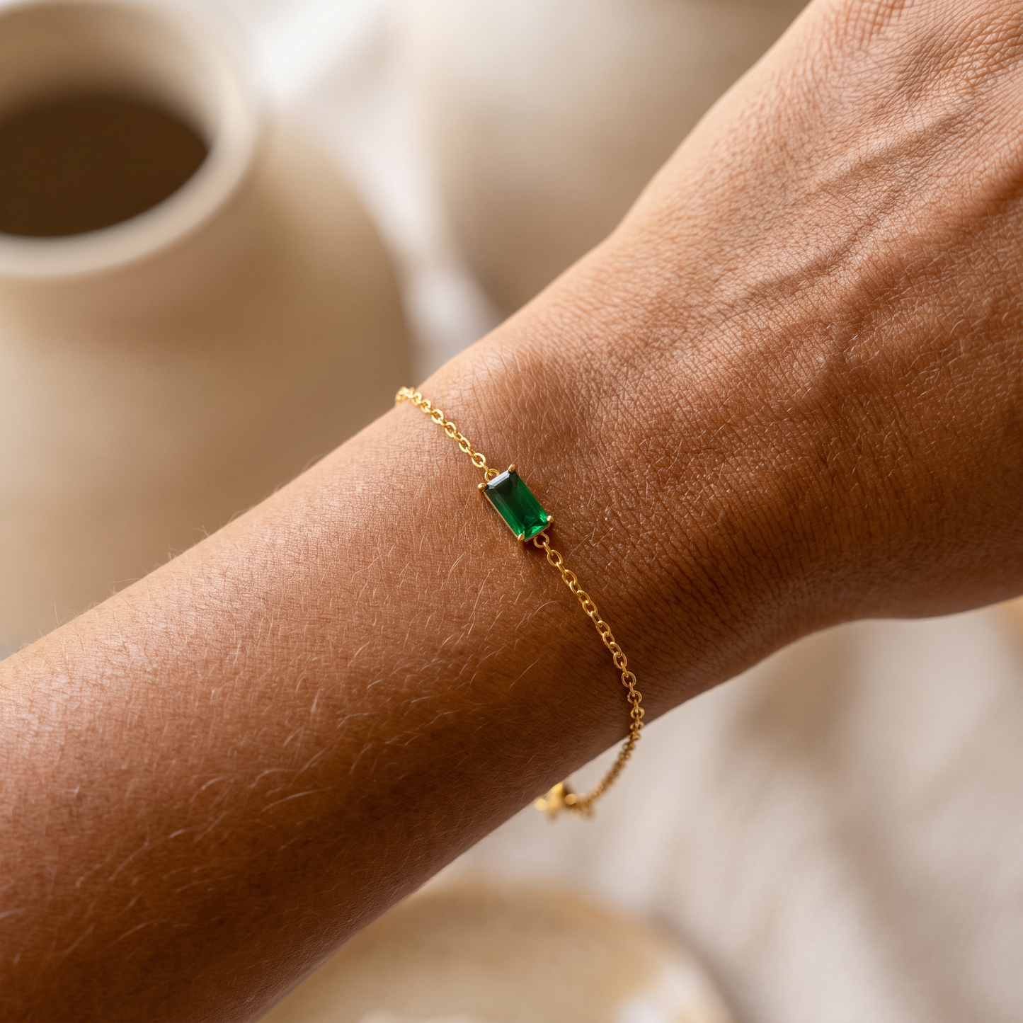 Asea Emerald Chain Bracelet — worn by model