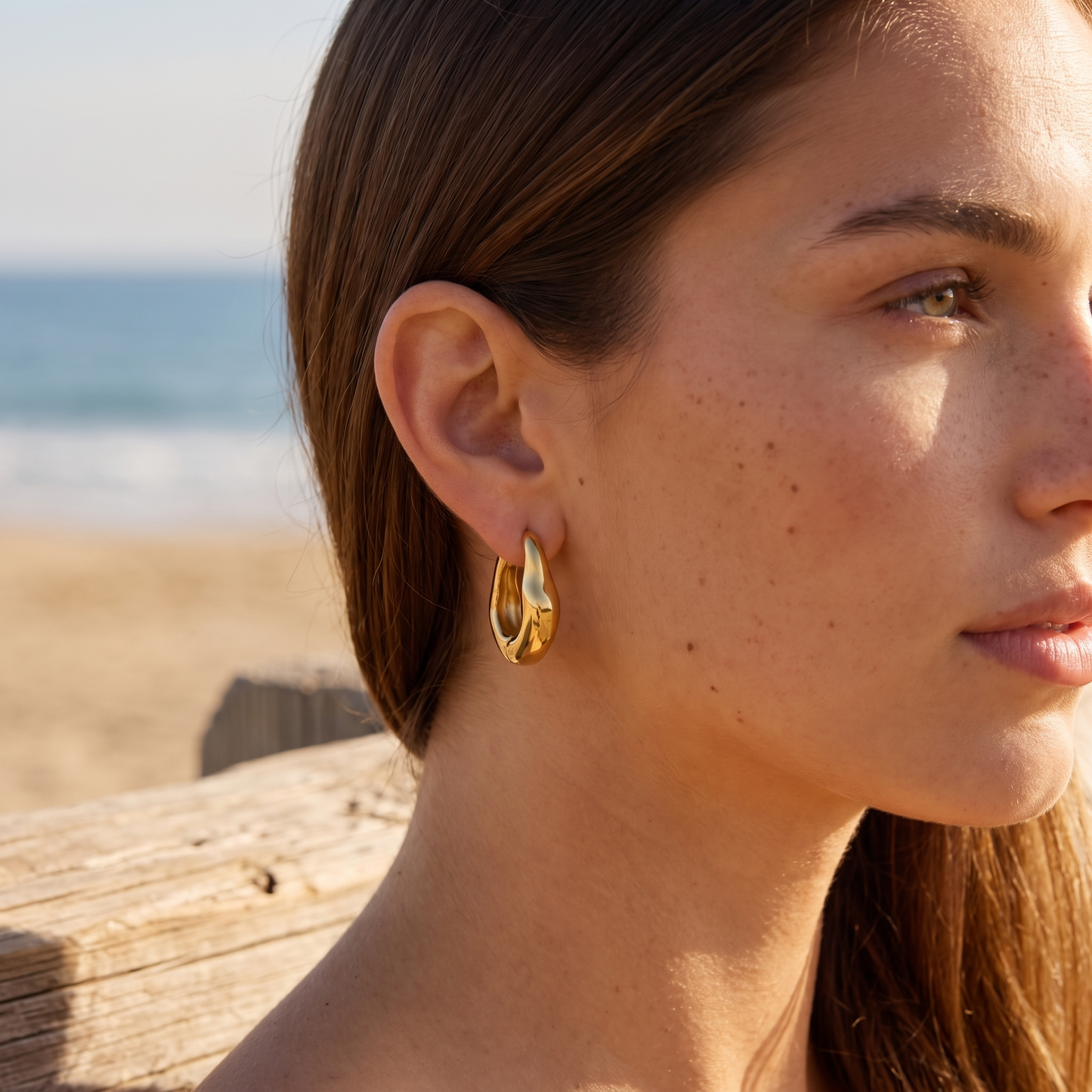 Asea Organic Sculptural Hoops — worn by model