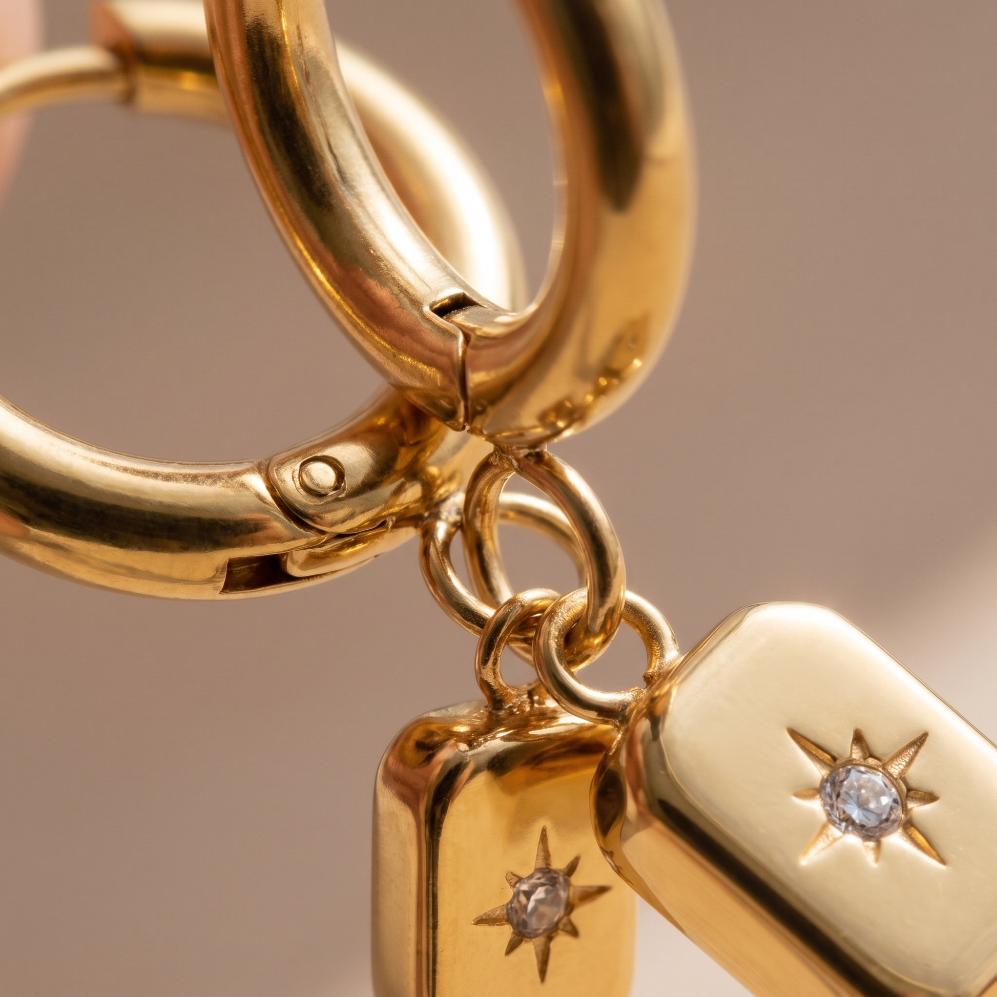 Asea Celestial Charm Hoops — close-up detail