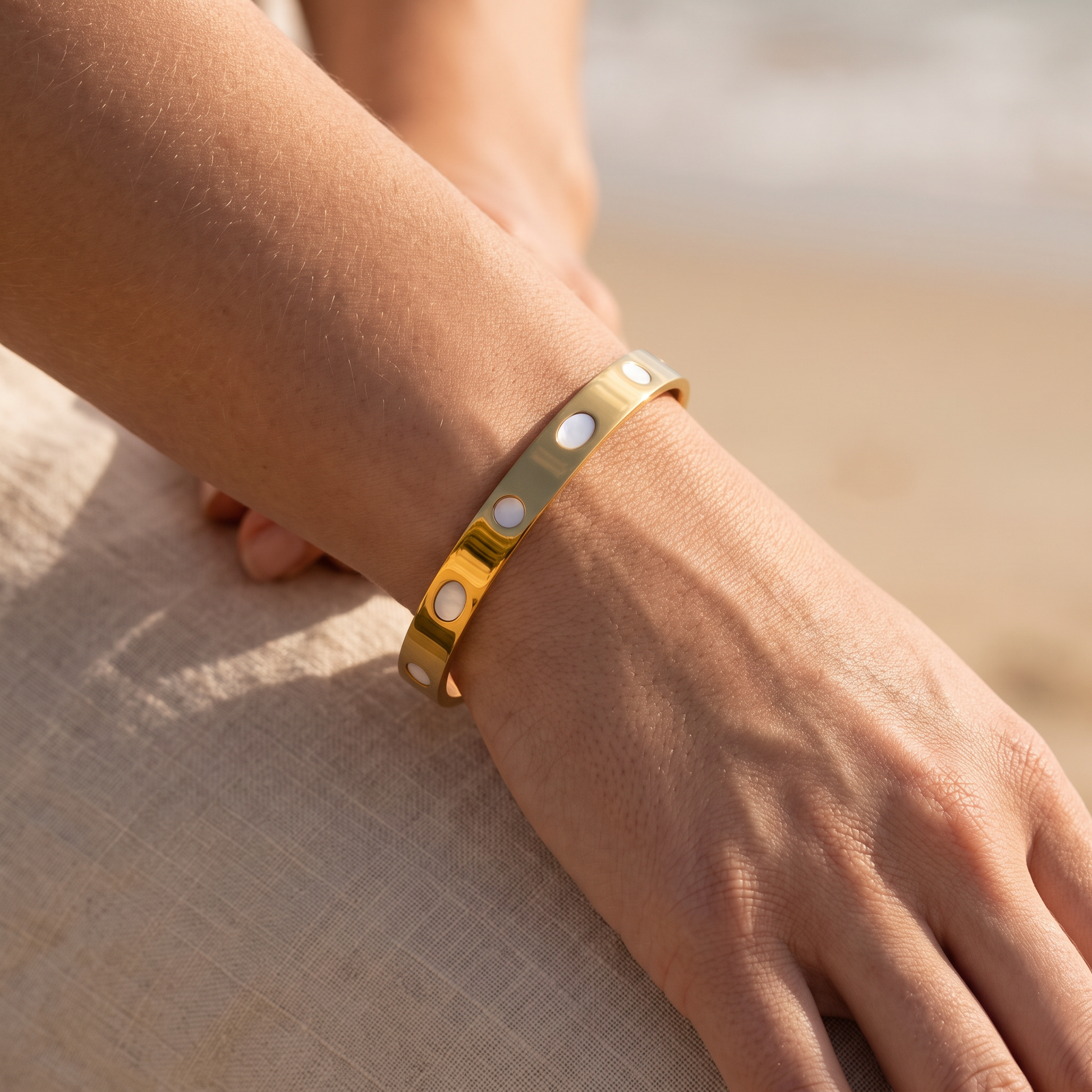Asea Mother-of-Pearl Inlay Cuff — worn by model