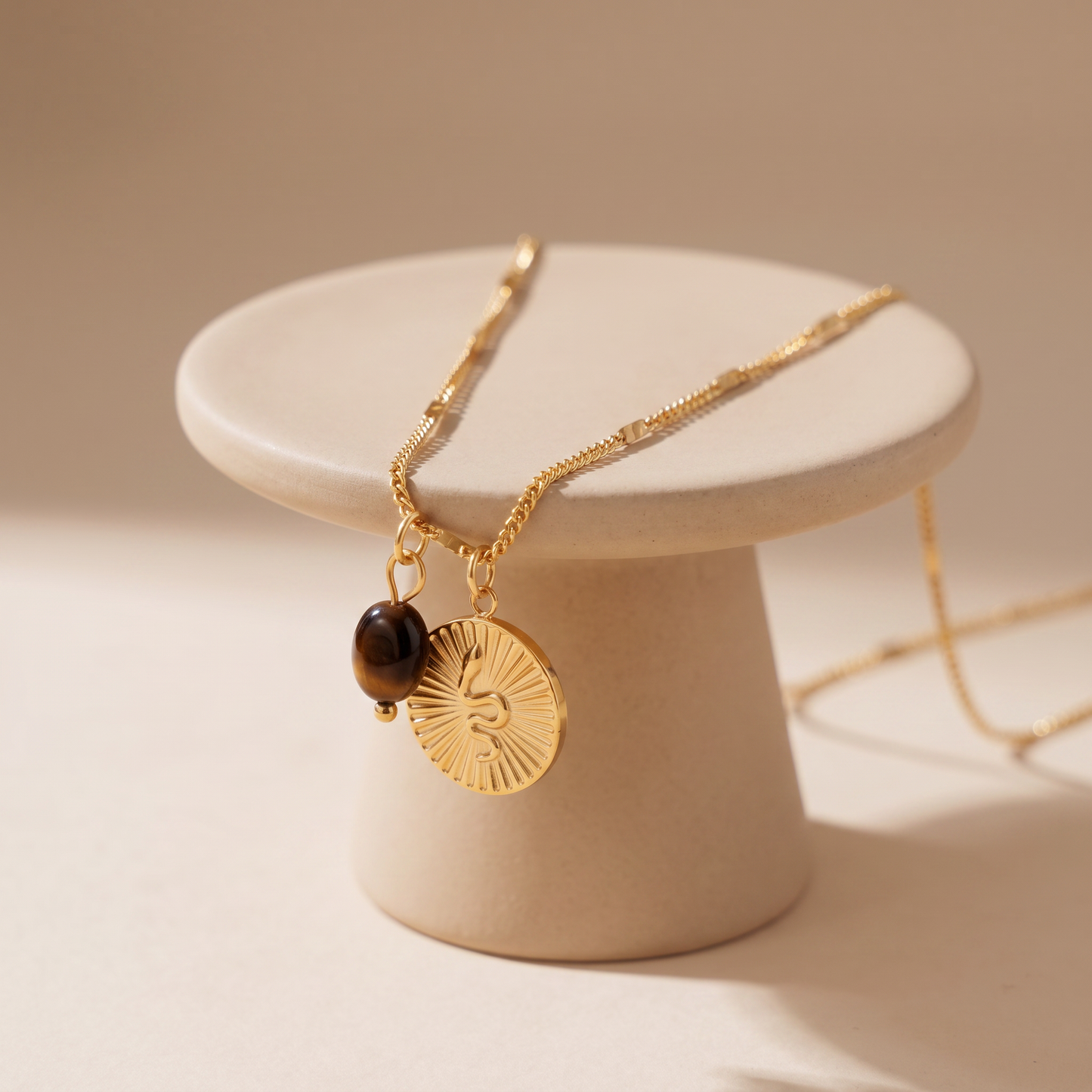 Asea Gold Snake & Tiger Eye Necklace — angle