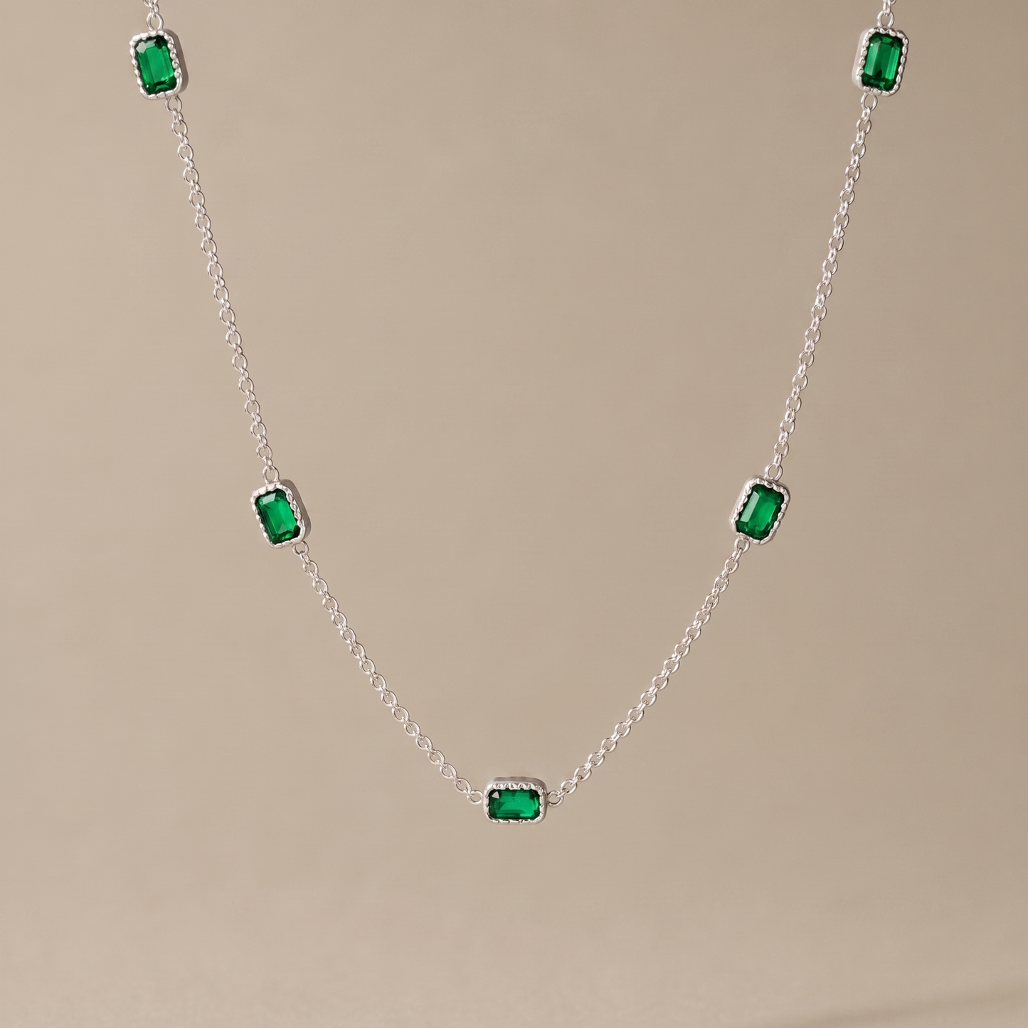 Asea Coron Green Stone Necklace — Silver color