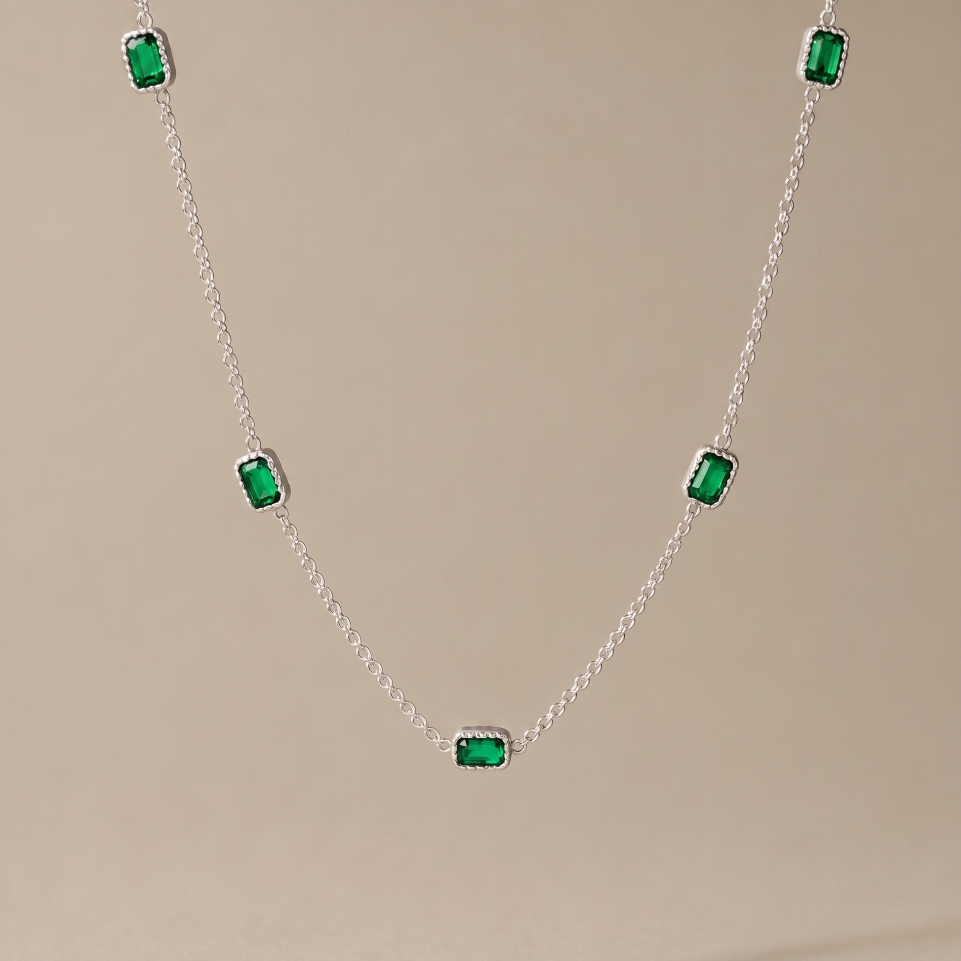 Asea Coron Green Stone Necklace — Silver color