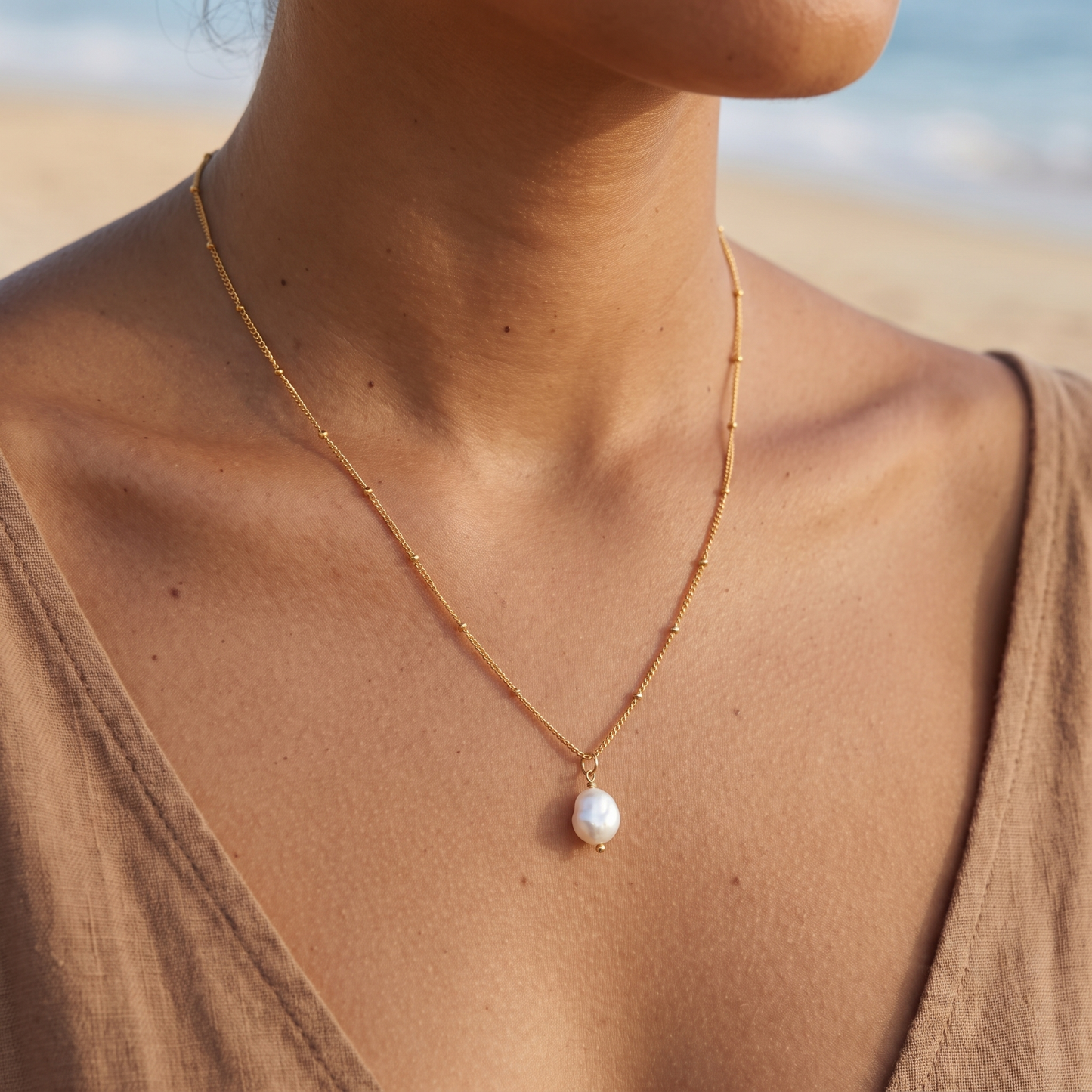 Asea Baroque Pearl Drop Necklace — worn by model