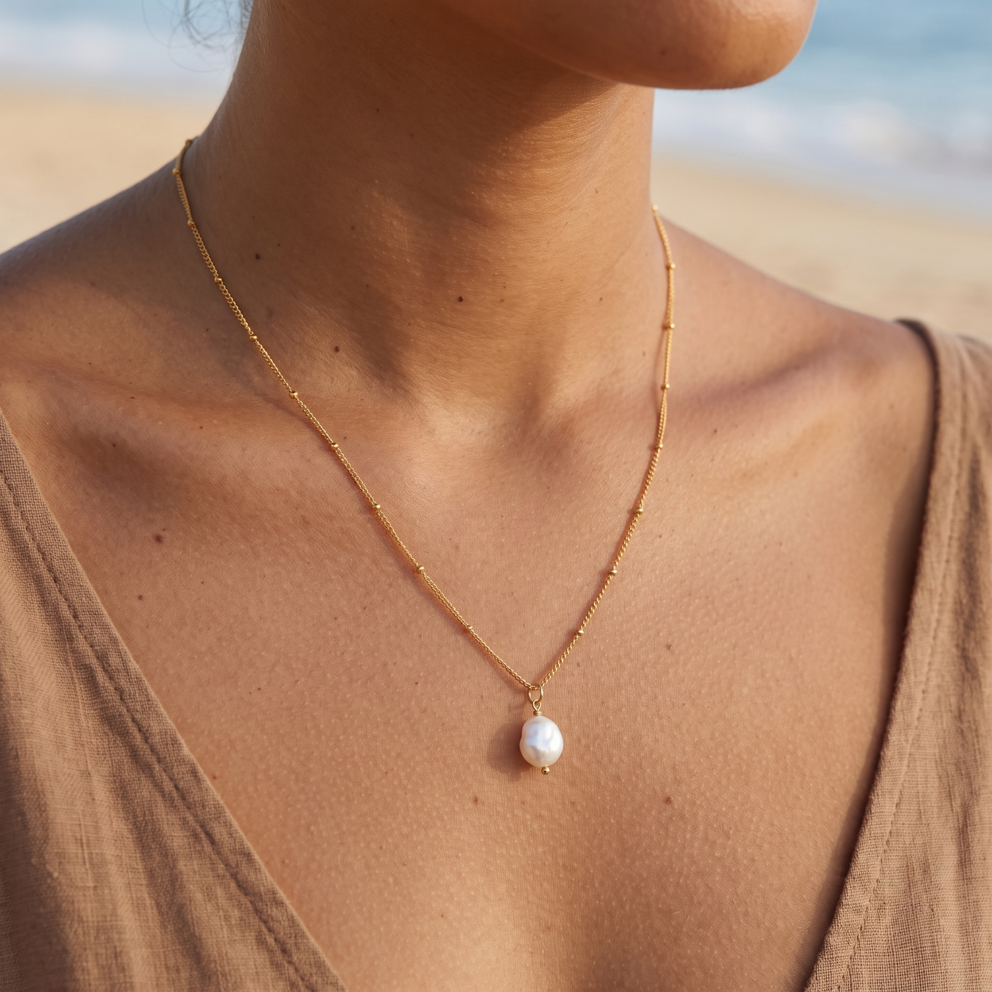 Asea Baroque Pearl Drop Necklace — worn by model