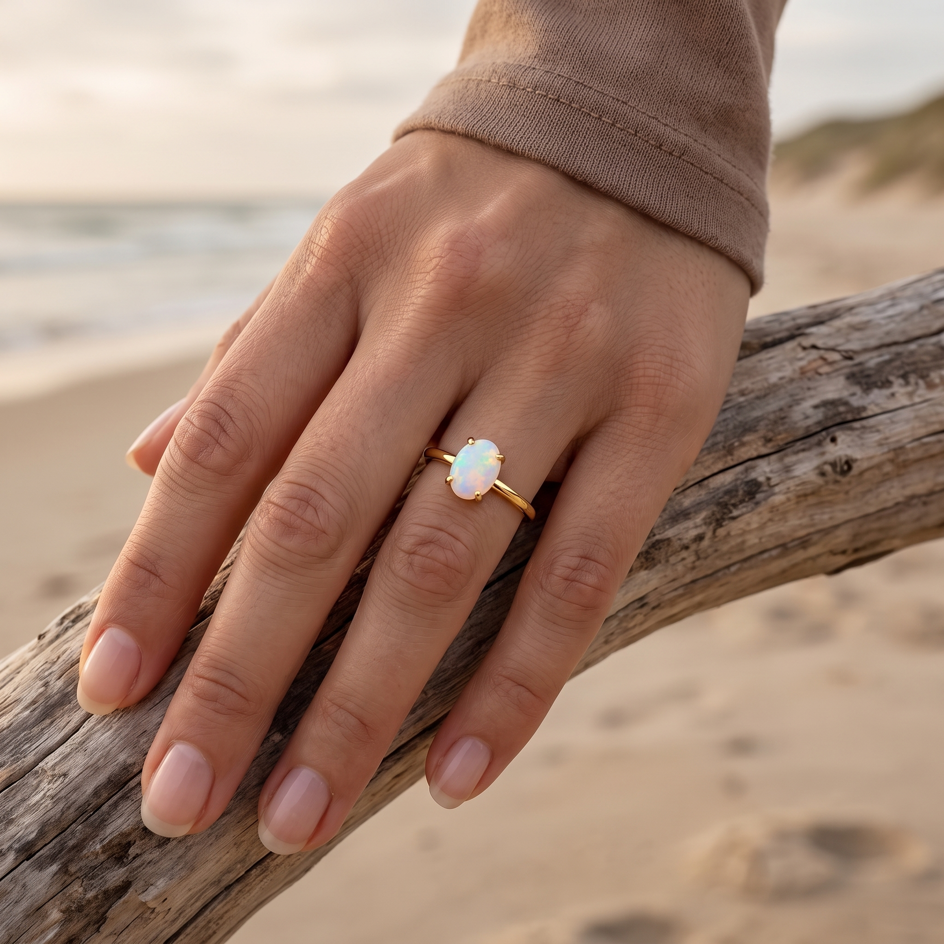 Asea Oval White Opal Ring — worn by model