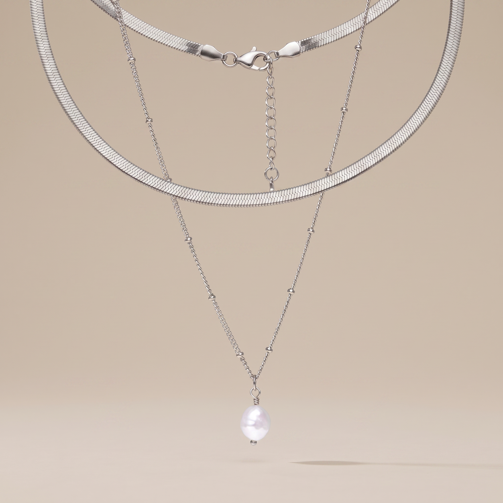Asea High Shine Jewellery Set | Silver — front view