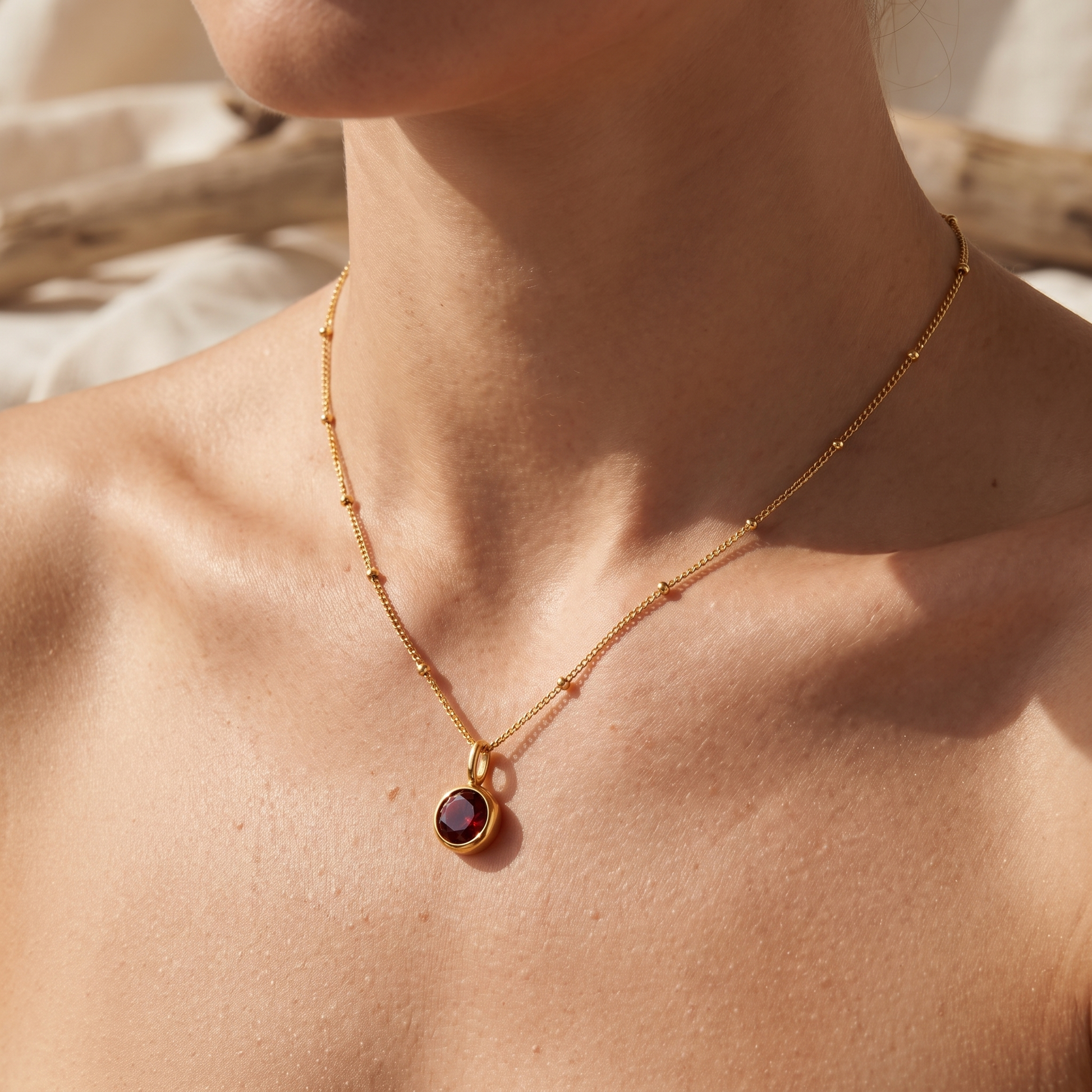 Asea Birthstone Pendant Necklace — worn by model
