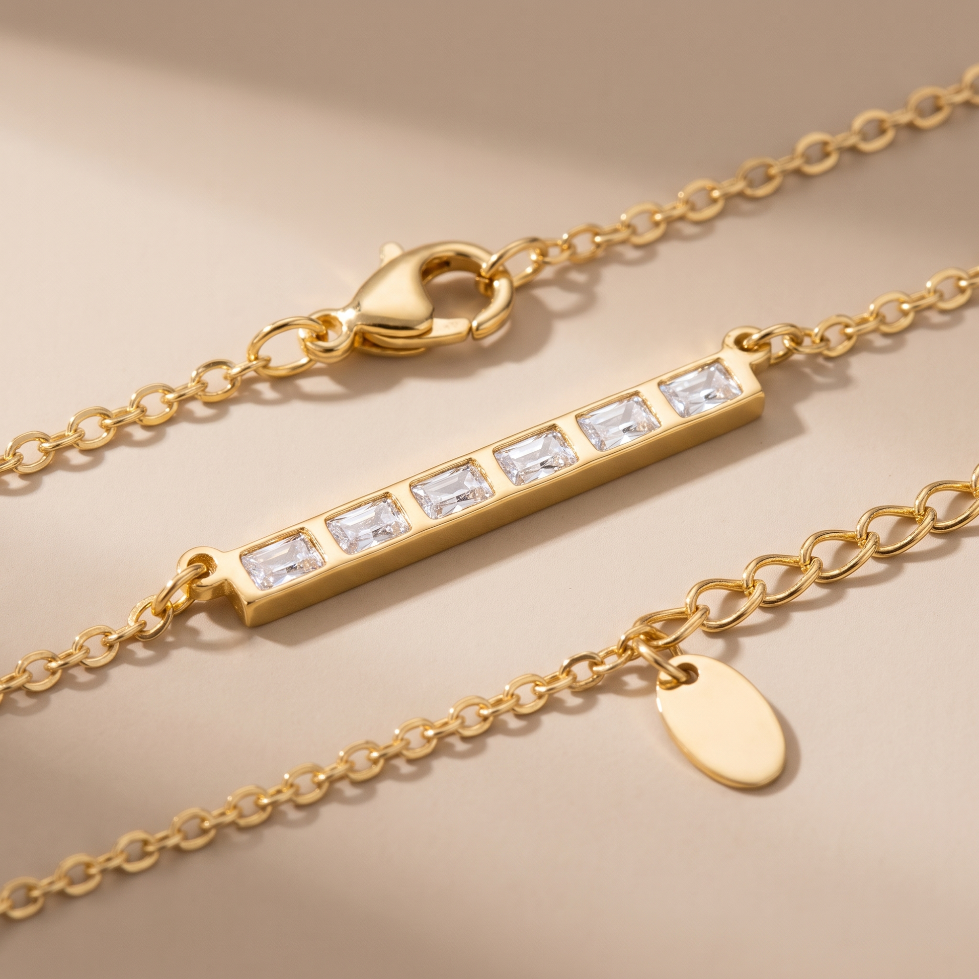 Asea Baguette Line Zircon Necklace — close-up detail