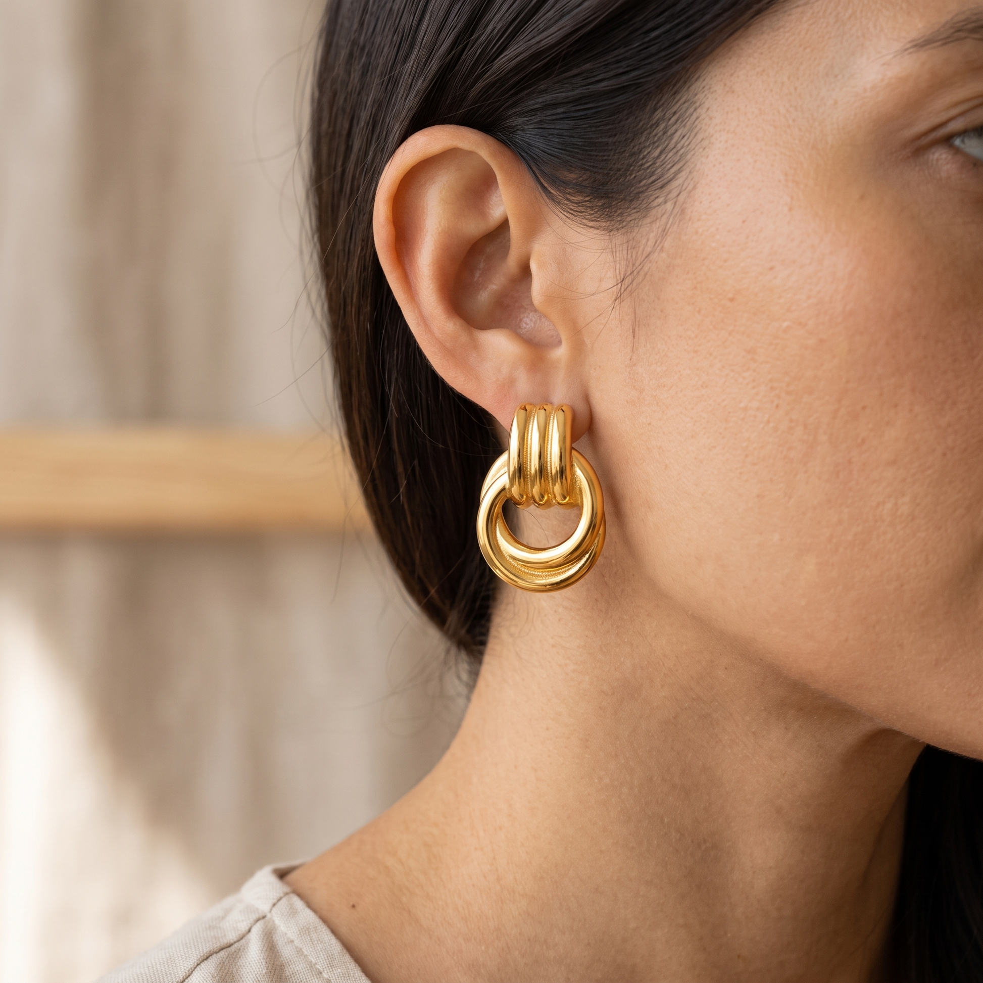 Asea Arcadia Sculptural Hoops — worn by model