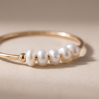 Asea Petite Pearl Row Ring — close-up detail