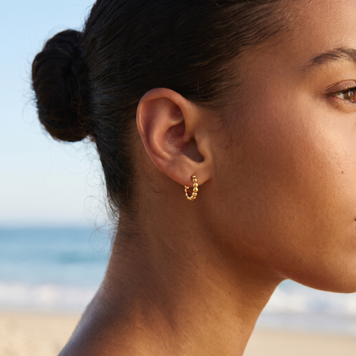 Asea Textured Bead Hoops — worn by model