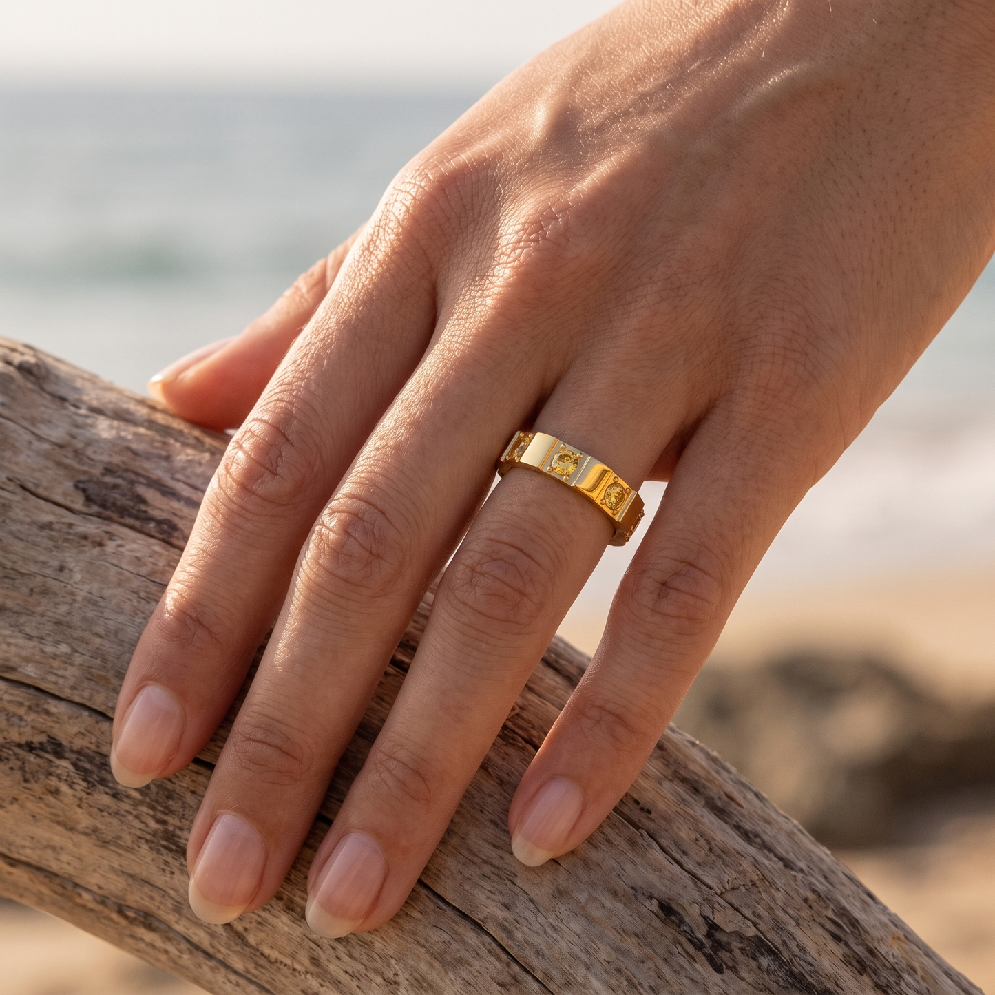 Asea Lemon Zest Band Ring — worn by model