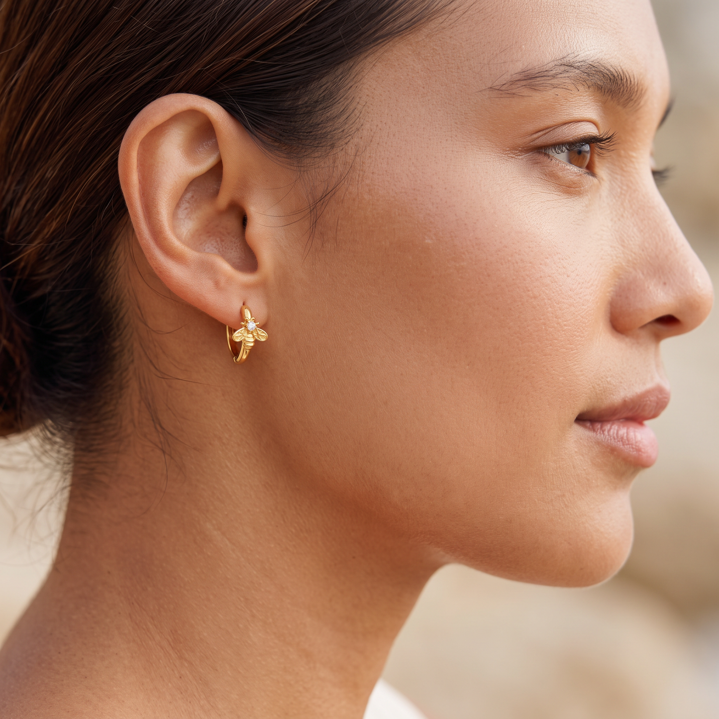 Asea Honeybee Huggie Earrings — worn by model