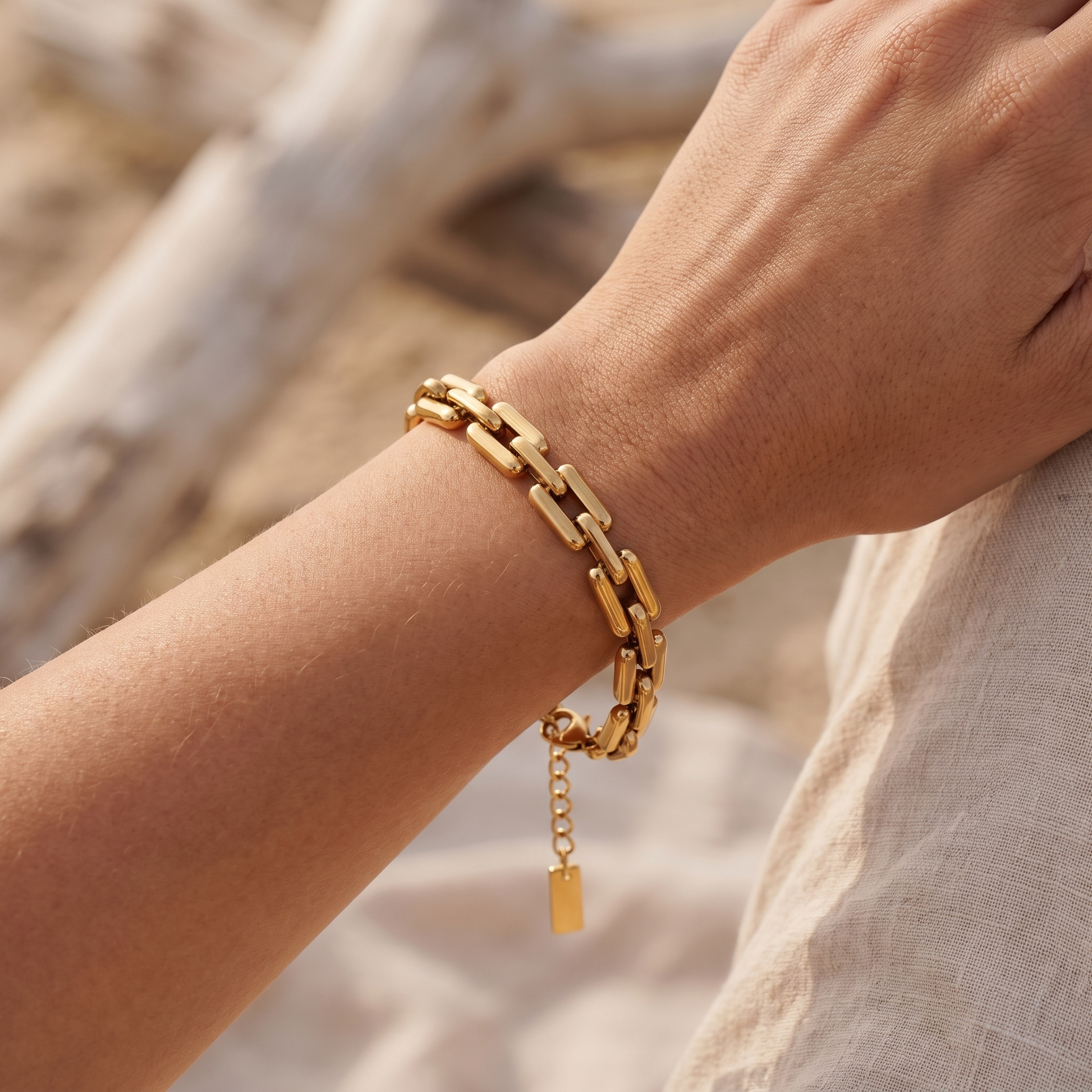 Asea Bold Link Chain Bracelet — worn by model