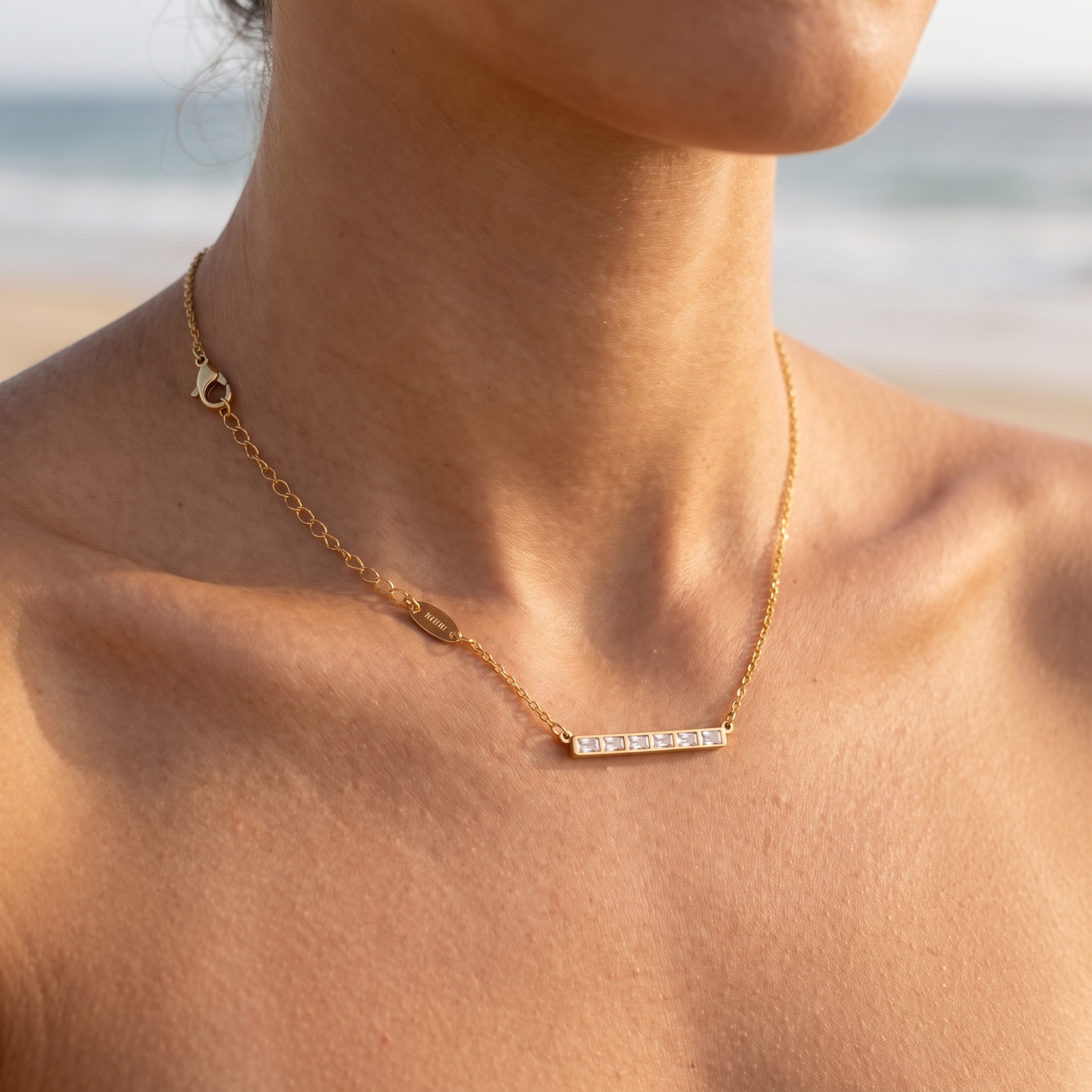 Asea Baguette Line Zircon Necklace — worn by model