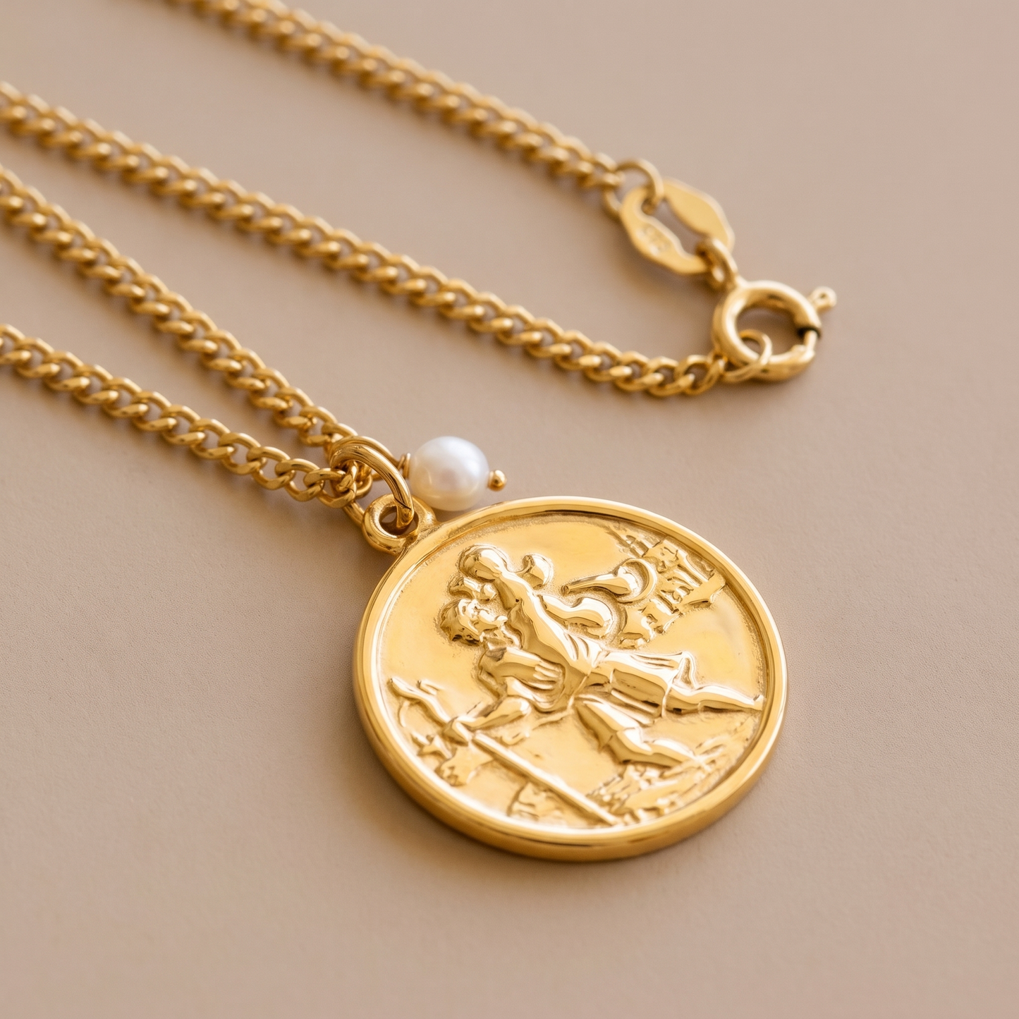 Asea St. Christopher Medallion Necklace — close-up detail