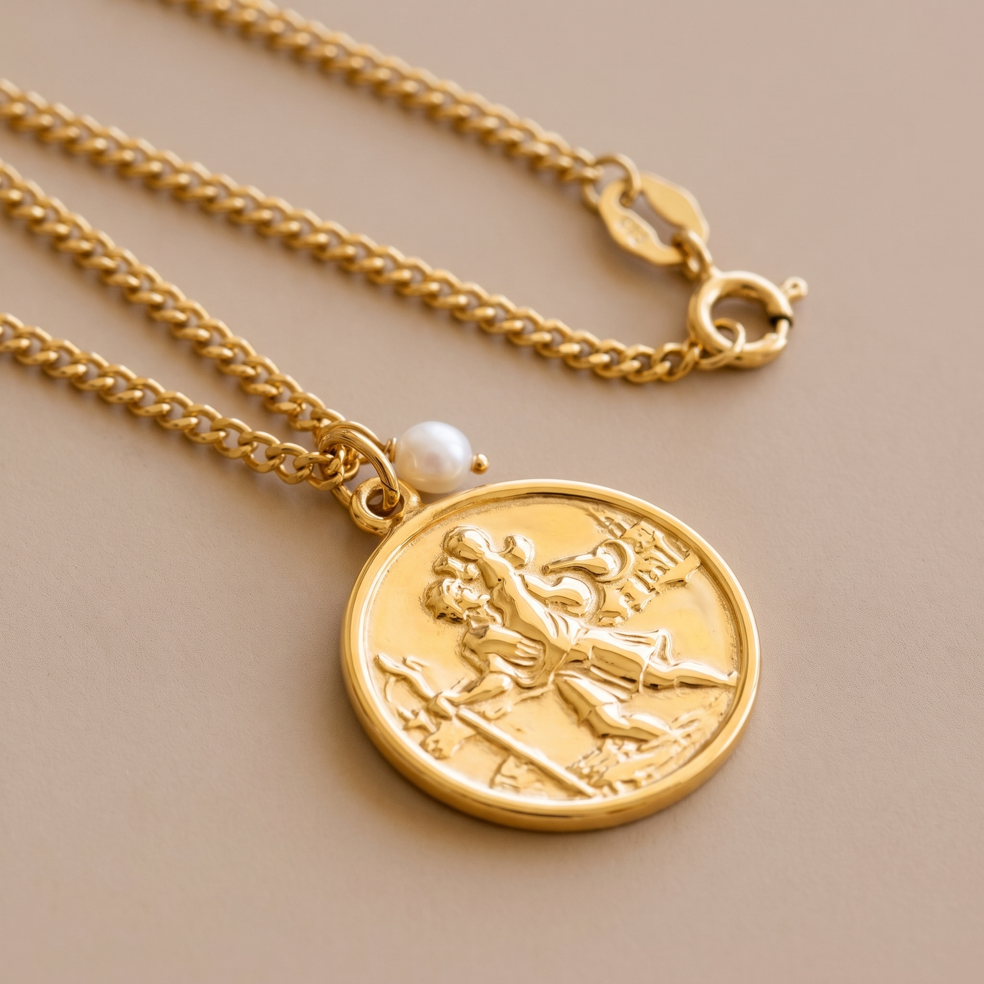 Asea St. Christopher Medallion Necklace — close-up detail