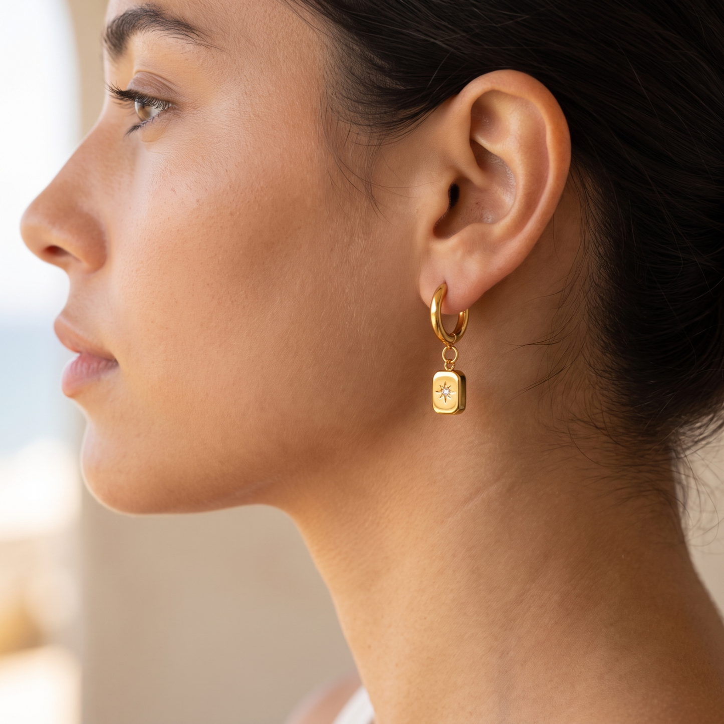 Asea Celestial Charm Hoops — worn by model