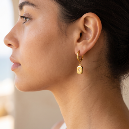 Asea Celestial Charm Hoops — worn by model