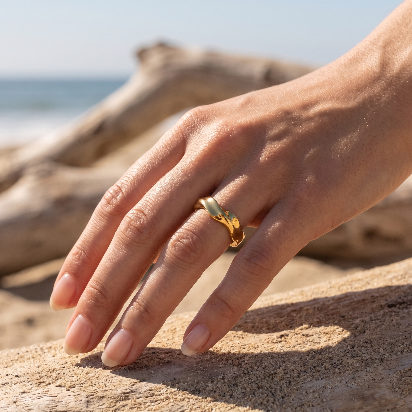 Asea Sandbar Band Ring — worn by model