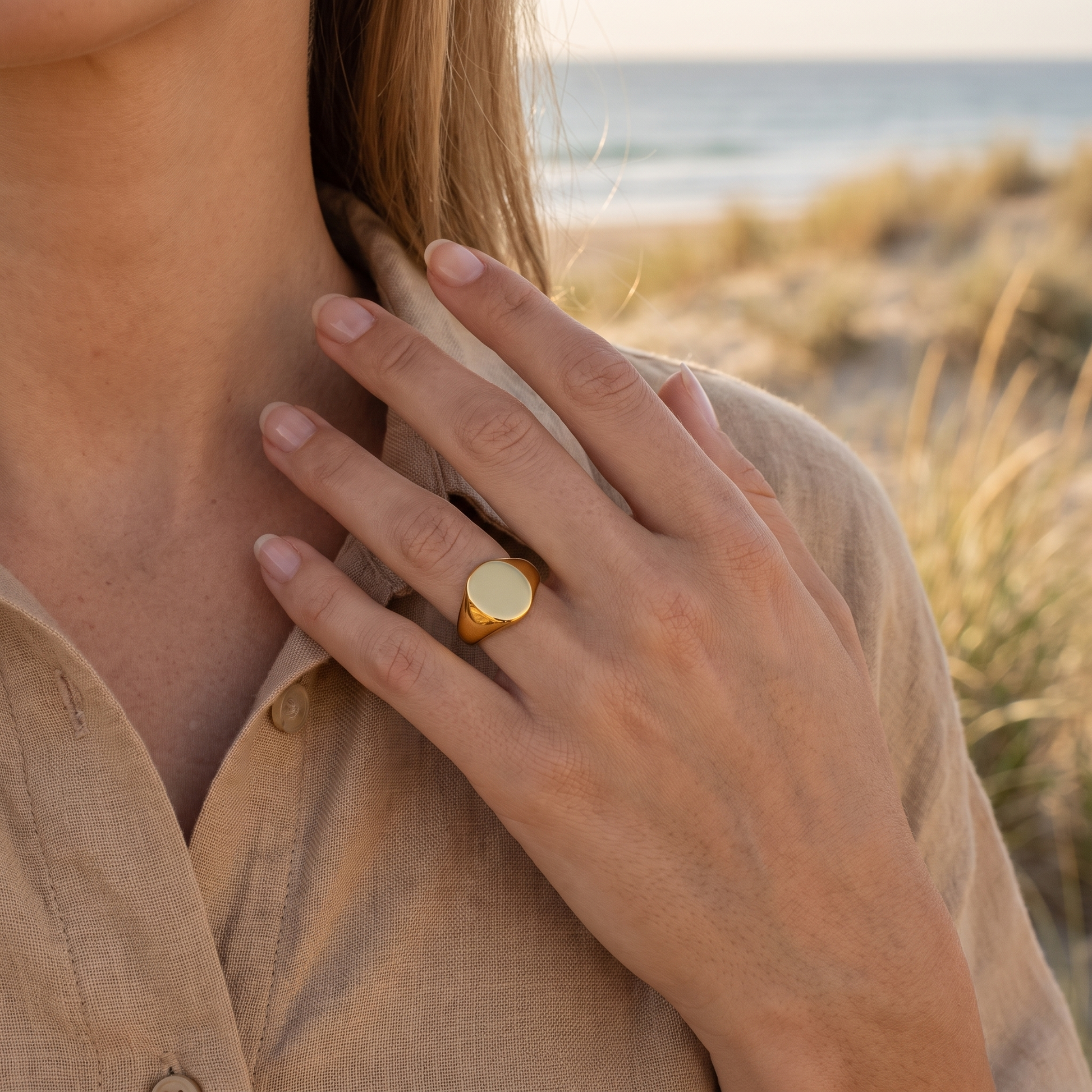 Asea Polished Oval Signet Ring — worn by model