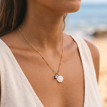 Asea Cabrera Shell Necklace — worn by model
