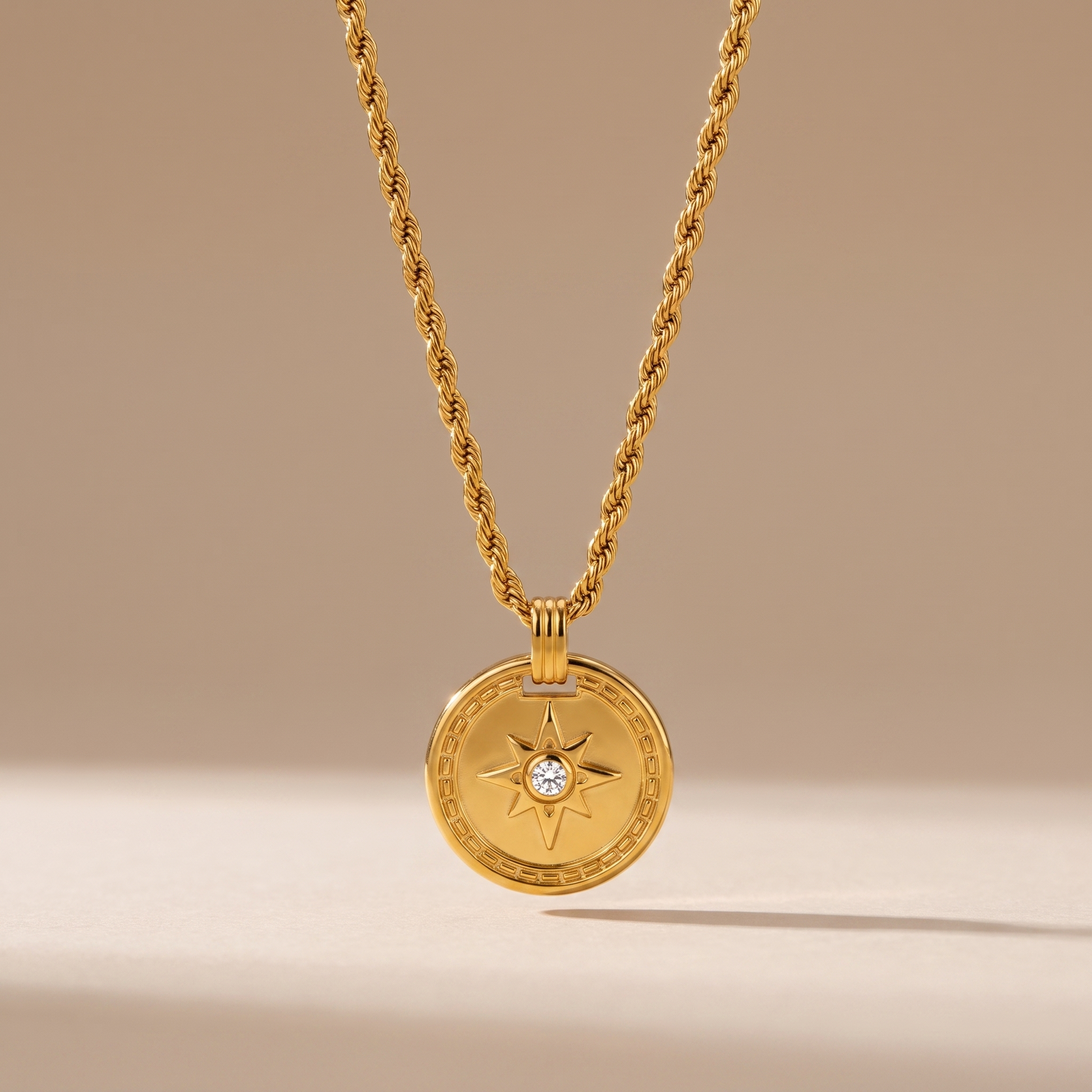 Asea Gold Compass Pendant Necklace — front view
