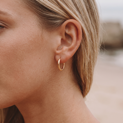 Asea Hammered Gold Hoops — worn by model