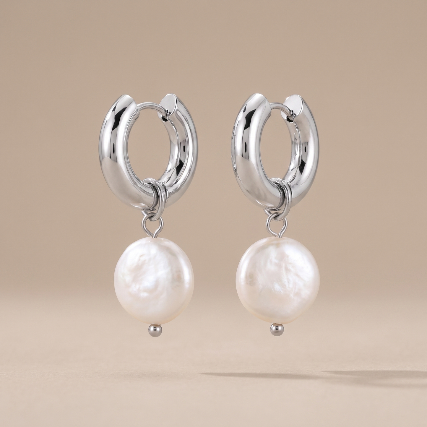 Asea Bold Pearl Hoops — Silver color