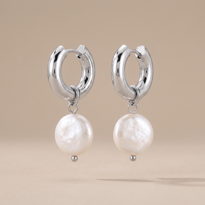 Asea Bold Pearl Hoops — Silver color
