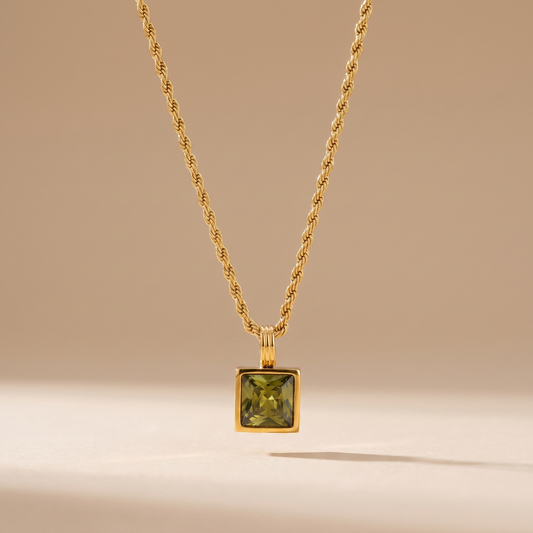 Asea Sage Green Stone Necklace — front view