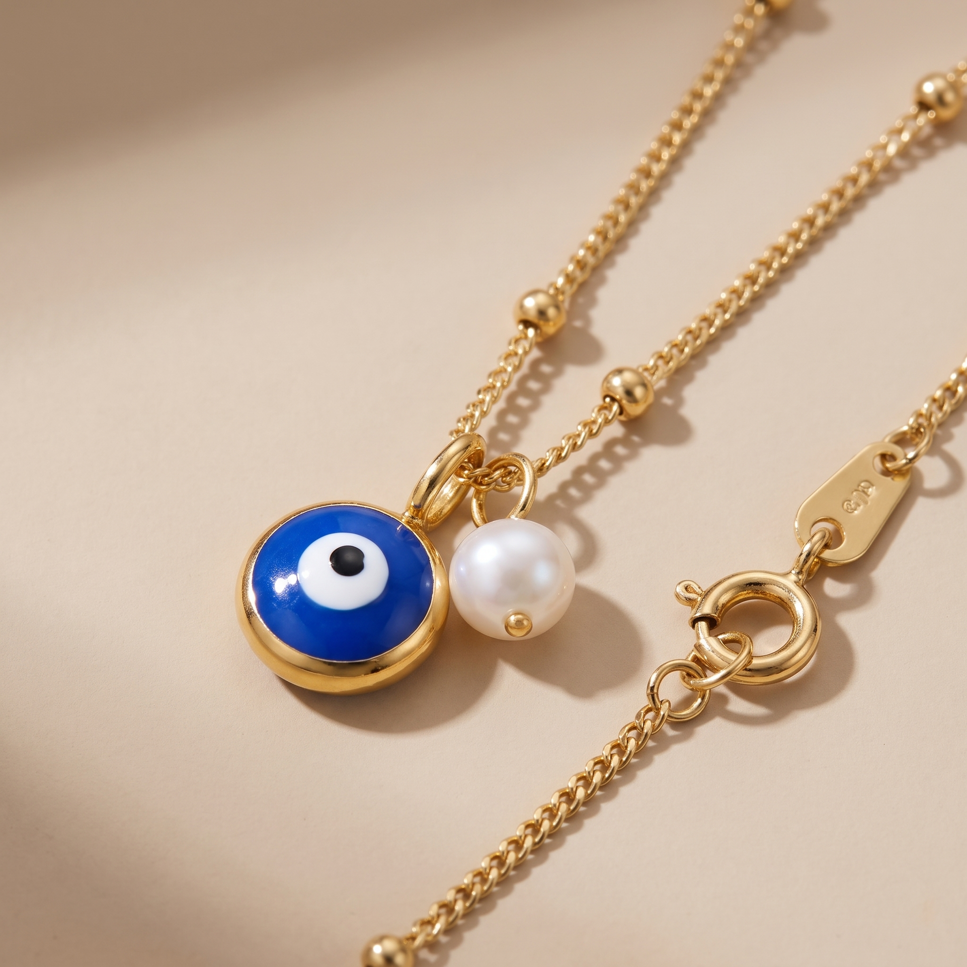 Asea Evil Eye Pearl Necklace — close-up detail