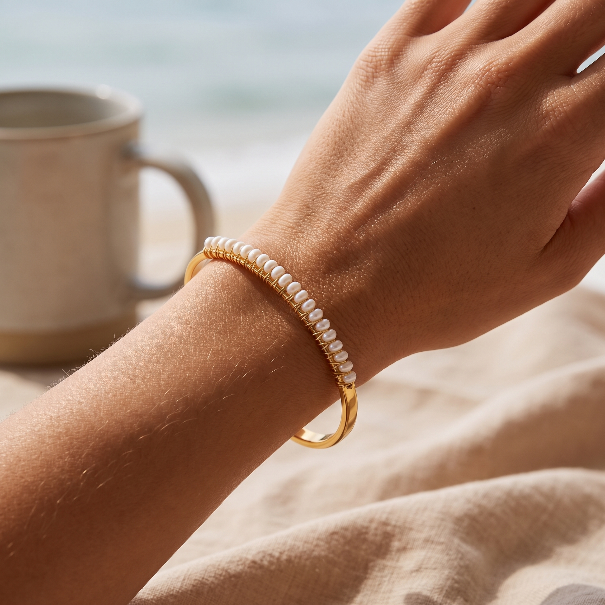 Asea Pearly Cuff Bracelet — worn by model
