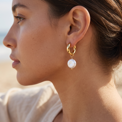 Asea Bold Pearl Hoops — worn by model