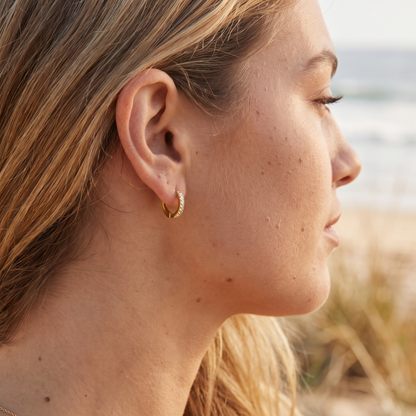 Asea Mini Zircon Gold Hoops — worn by model
