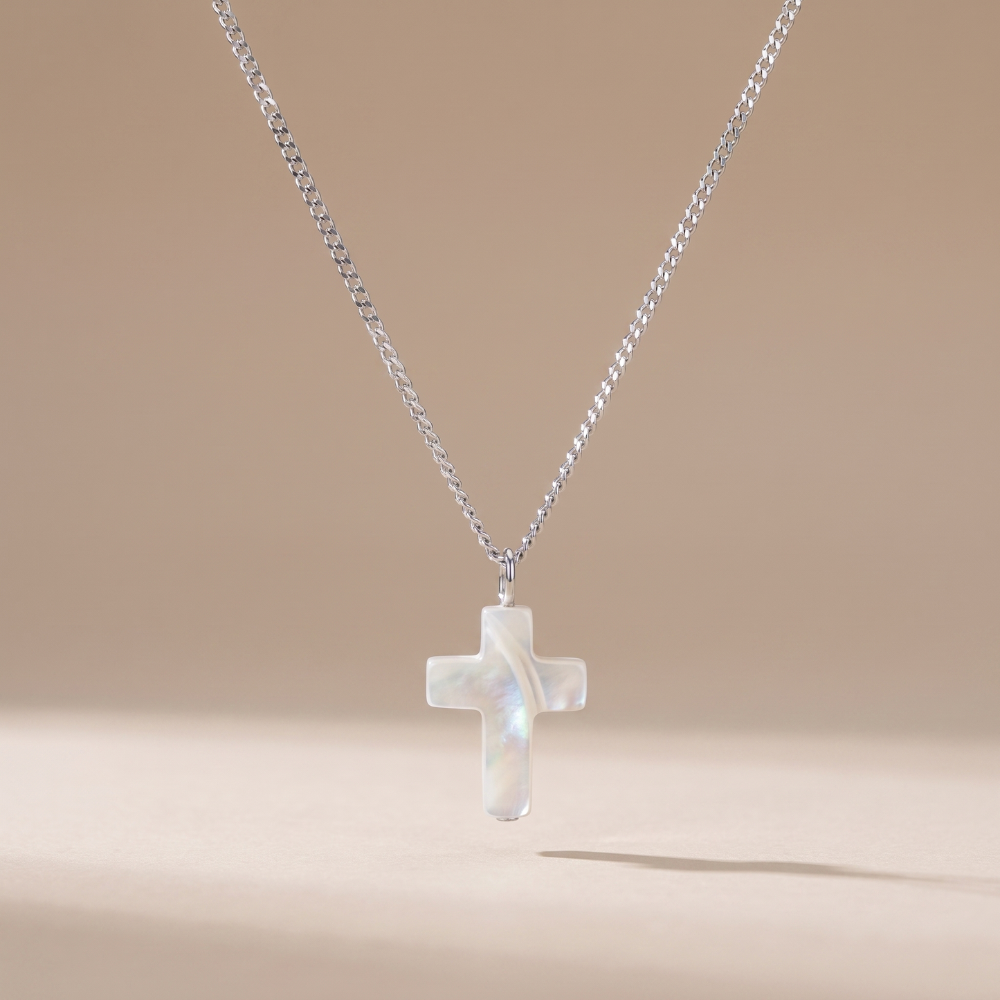 Asea Mother-of-Pearl Cross Pendant Necklace — Silver Color