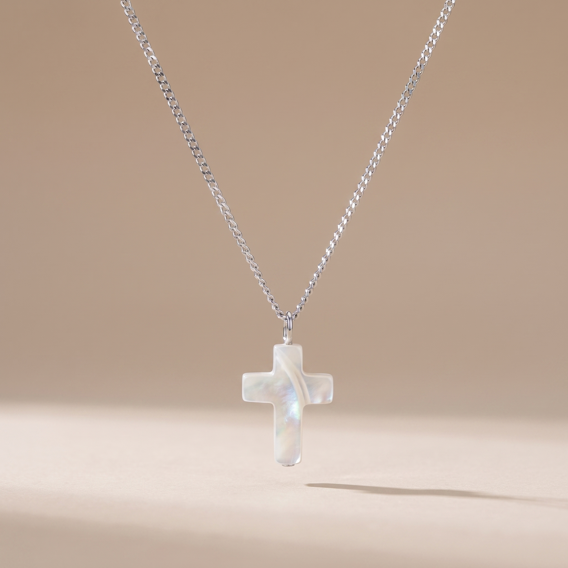 Asea Mother-of-Pearl Cross Pendant Necklace — Silver Color