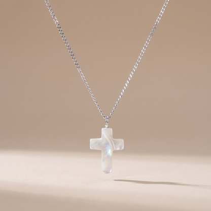 Asea Mother-of-Pearl Cross Pendant Necklace — Silver Color
