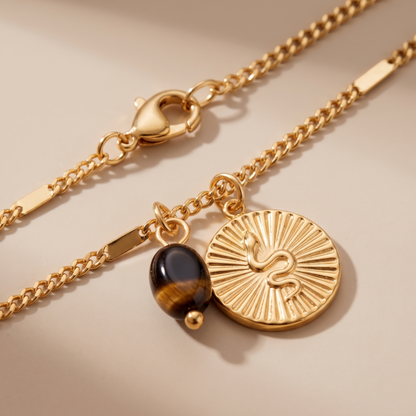 Asea Gold Snake & Tiger Eye Necklace — close-up detail