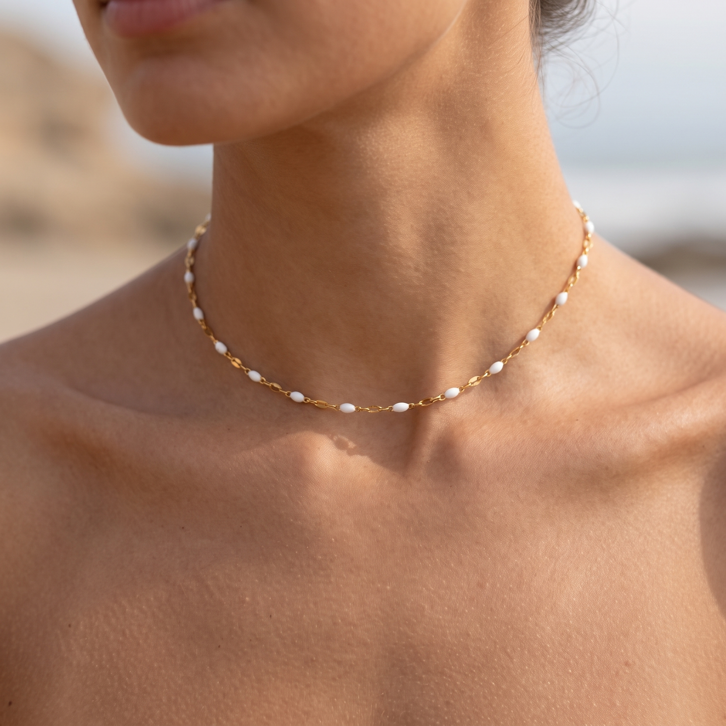 Asea Dainty White Enamel Choker — worn by model