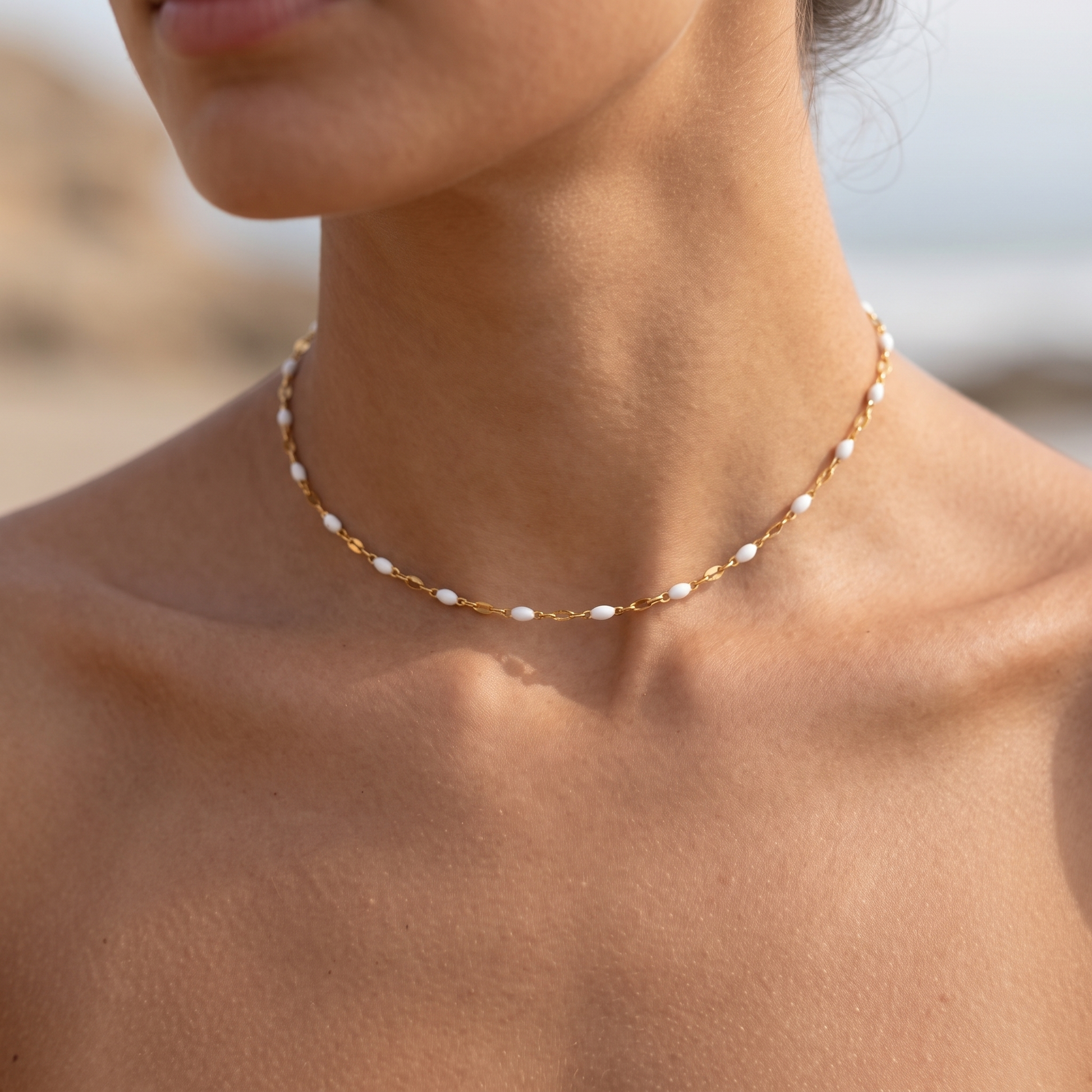 Asea Dainty White Enamel Choker — worn by model