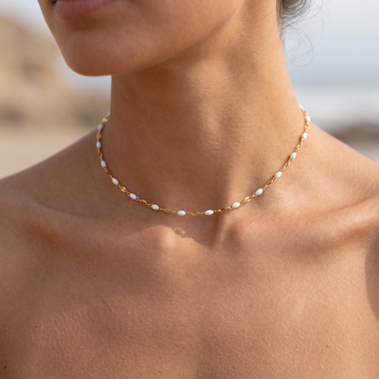 Asea Dainty White Enamel Choker — worn by model